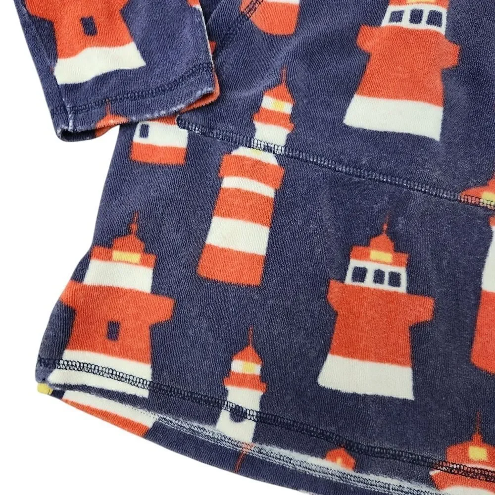 Mini Boden Kids Toweling Hooded Swim Coverup Terry Blue Lighthouse Print 9-10 Yr